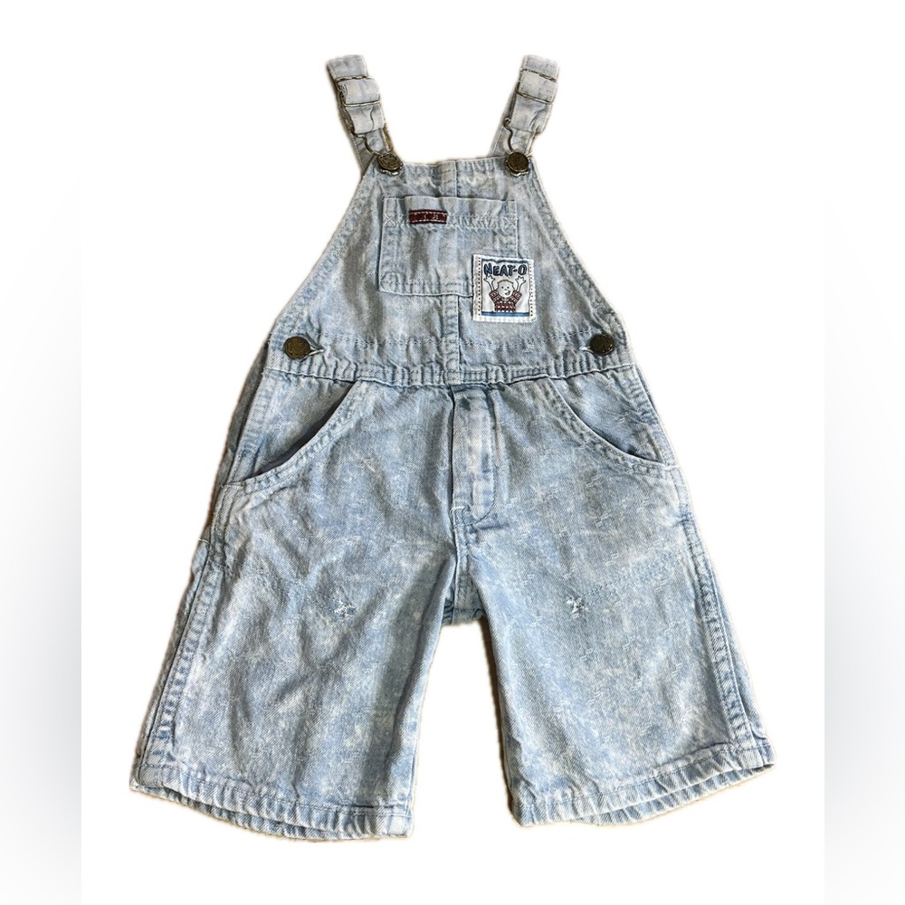 Vintage Oshkosh B’gosh Denim Short Overalls Toddler Size 2 Neat-O Patch 90s USA